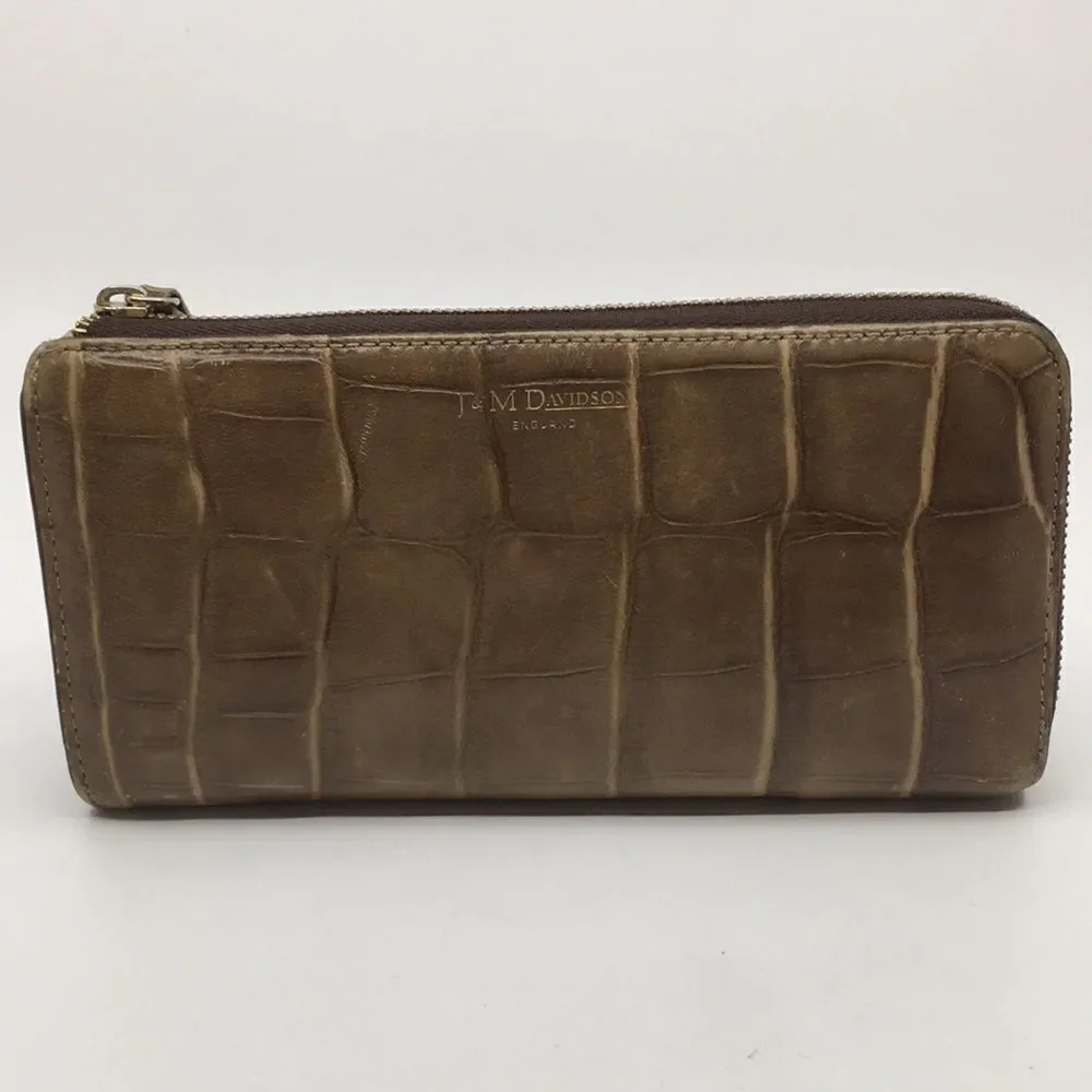J & M Davidson Tan Leather Croc Embossed zip around zippy long wallet